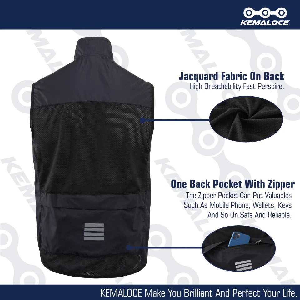 KEMALOCE Men’s Lightweight Cycling Wind Vest