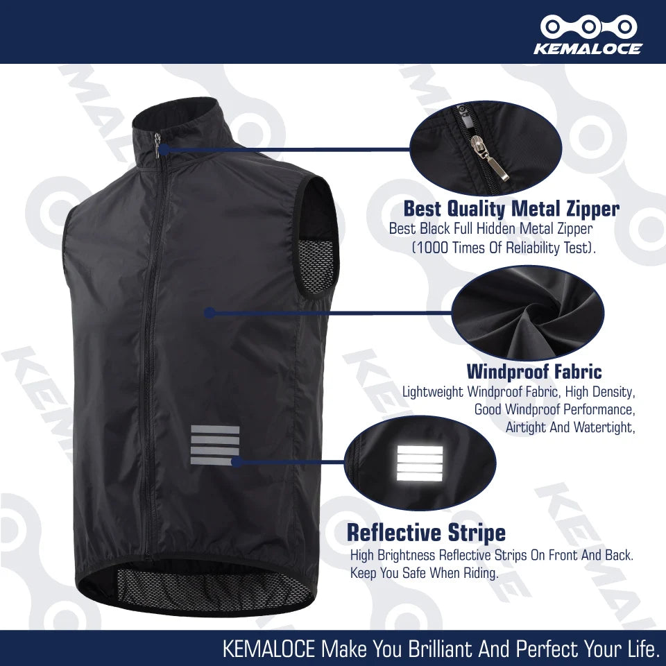 KEMALOCE Men’s Lightweight Cycling Wind Vest