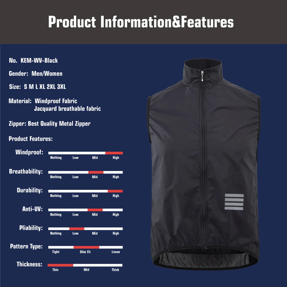 KEMALOCE Men’s Lightweight Cycling Wind Vest