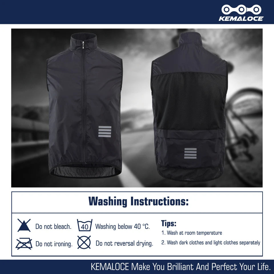 KEMALOCE Men’s Lightweight Cycling Wind Vest