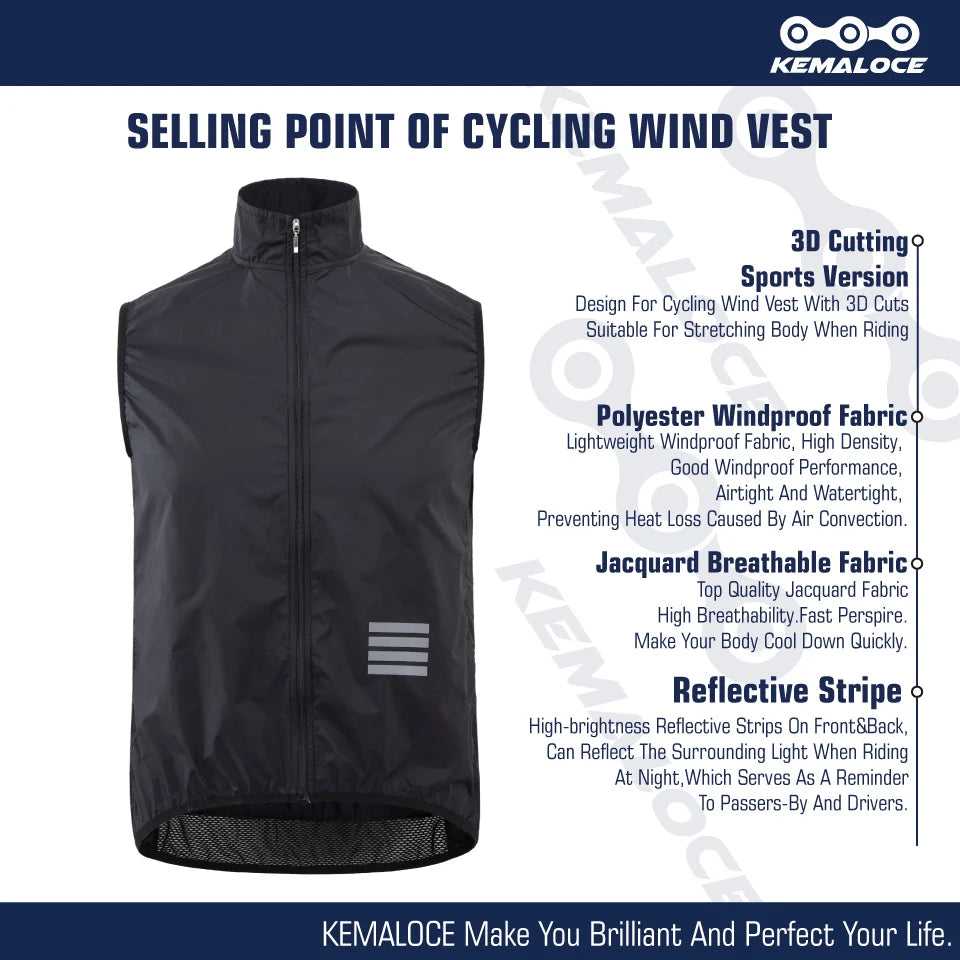 KEMALOCE Men’s Lightweight Cycling Wind Vest