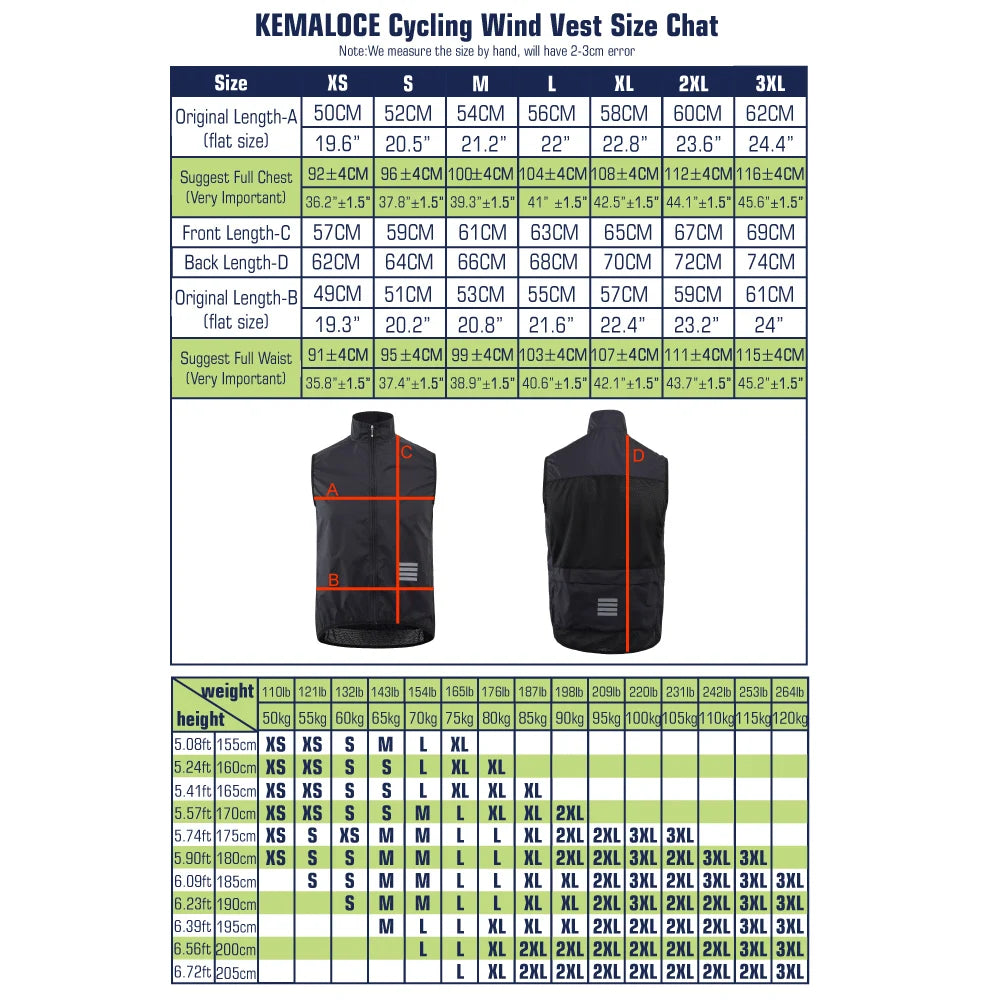 KEMALOCE Men’s Lightweight Cycling Wind Vest