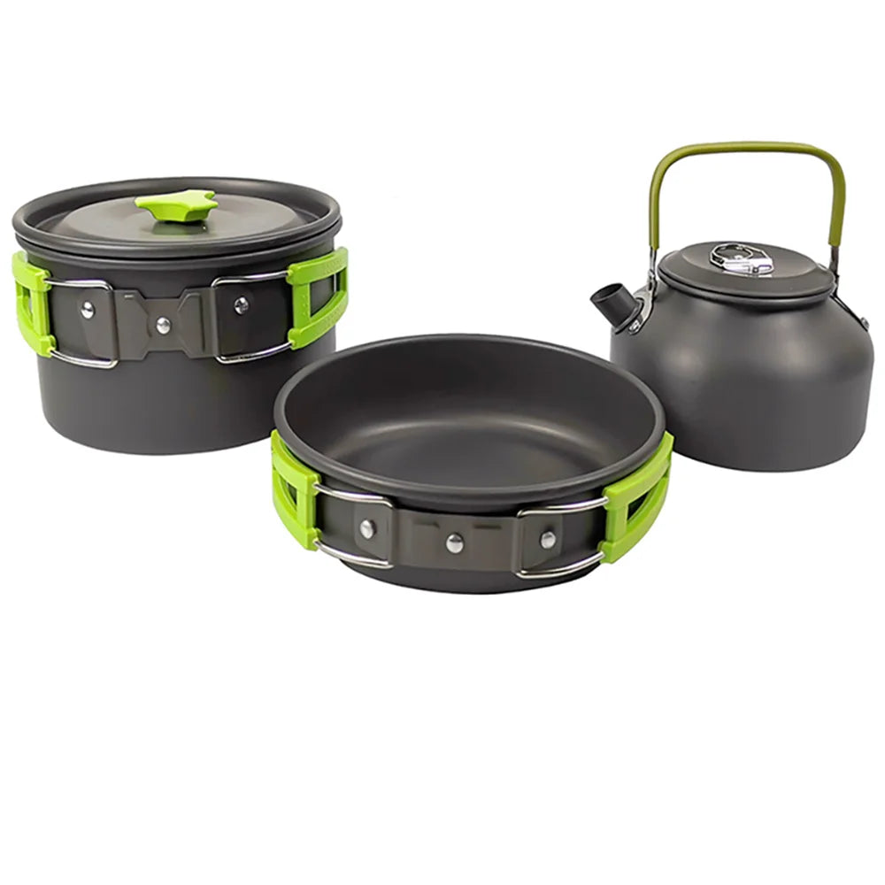 Camping Cookware Set – Non-Stick Cooking Pots, Teapot, Tableware for 2-3 People