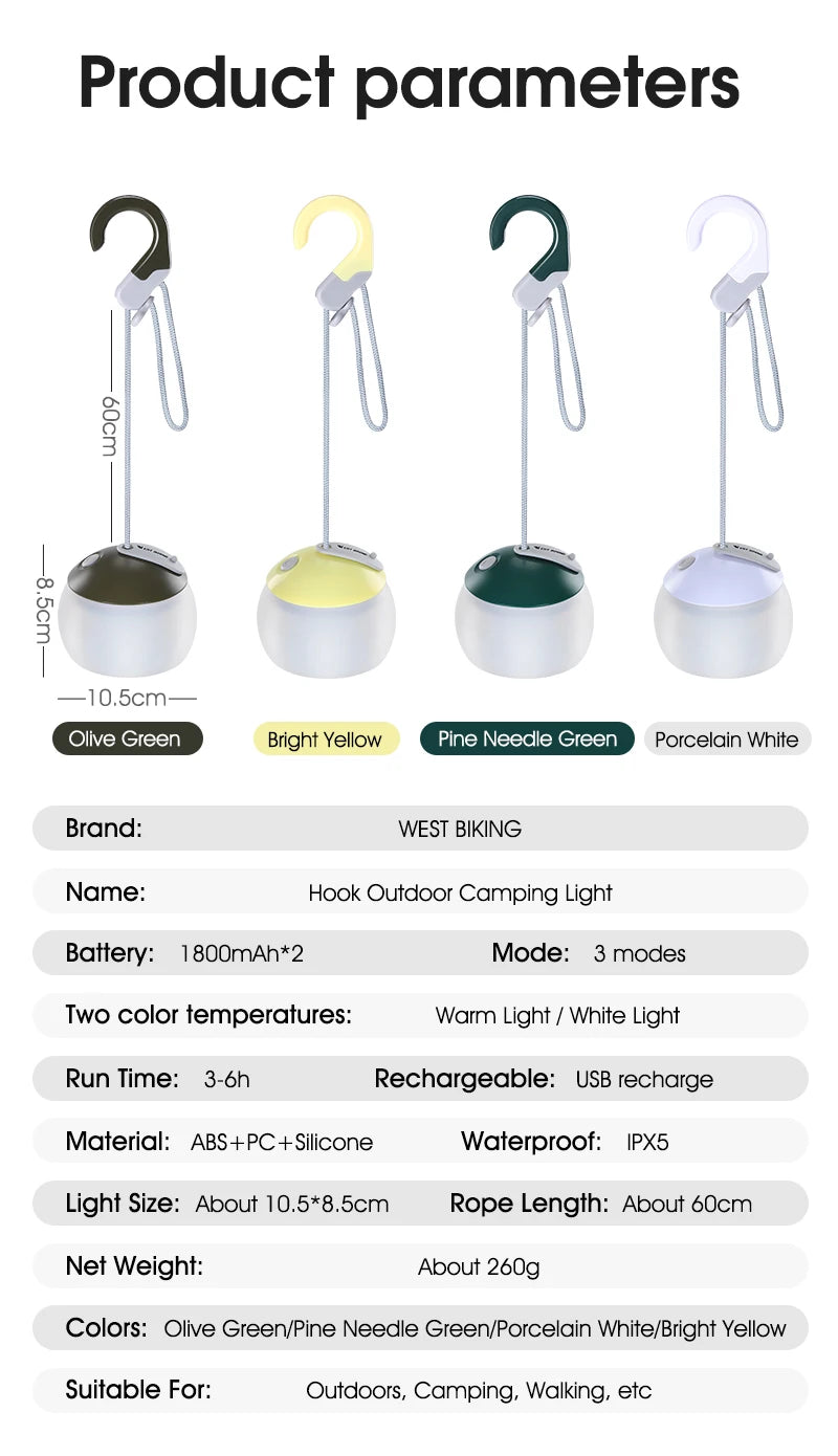 WEST BIKING USB Rechargeable Camping Lantern