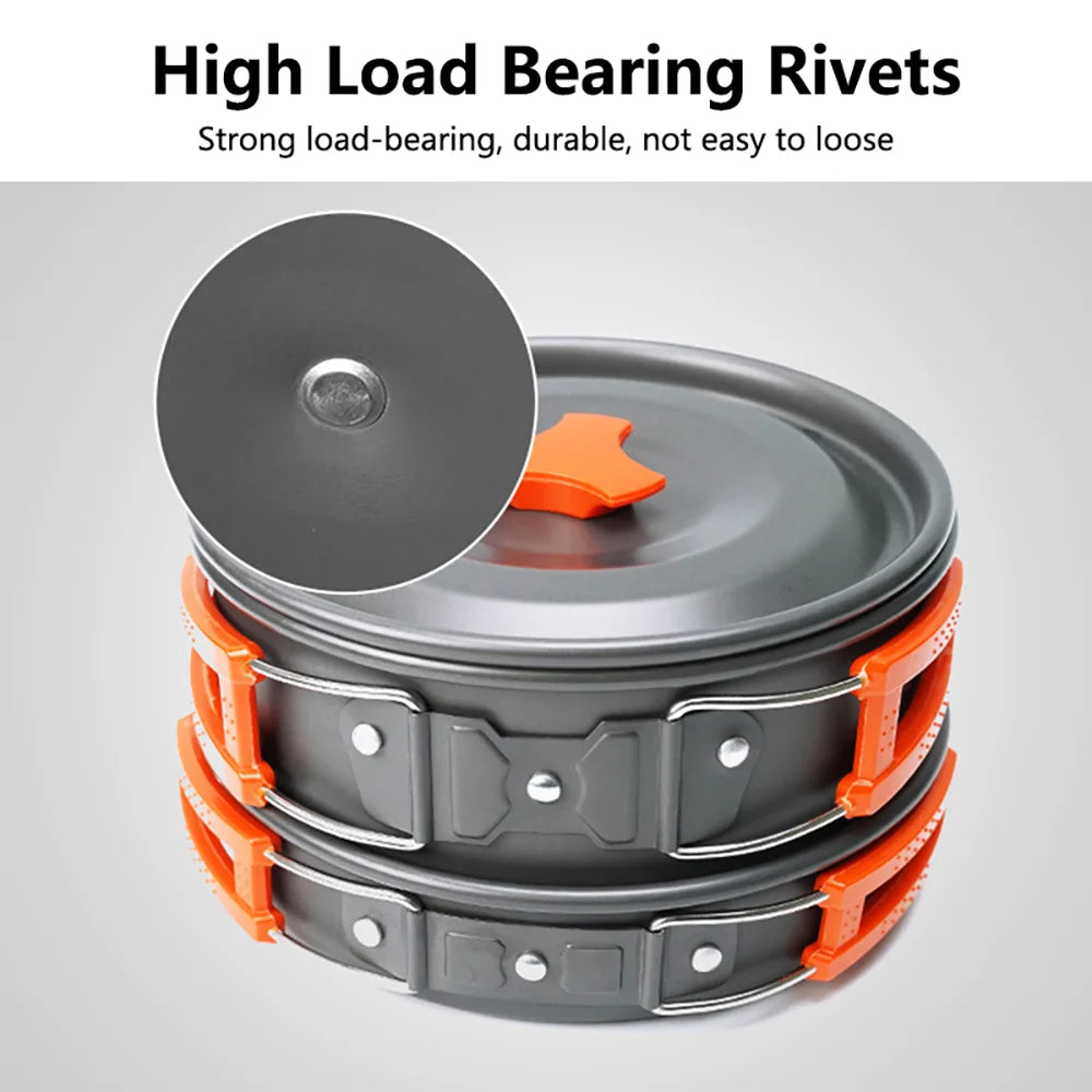 Camping Cookware Set – Non-Stick Cooking Pots, Teapot, Tableware for 2-3 People