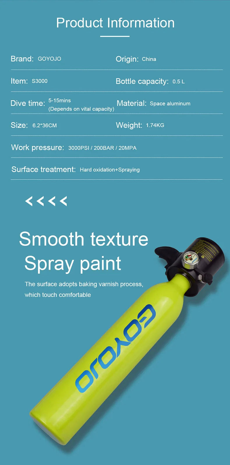 Mini Scuba Diving Tank 0.5L with Inflator